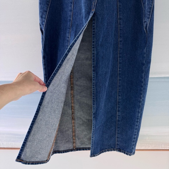 Cult Gaia Denim Midi Skirt Front Slit High Rise Blue Size 26 NWT - Picture 6 of 11